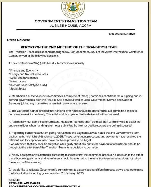 Press Release: Report on The 2nd Meeting of The Transition Team