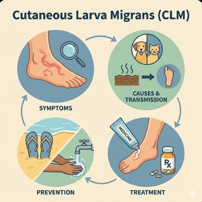 Cutaneous Larva Migrans CLM (Creeping Eruption): Symptoms, Causes, Transmission, Prevention & Treatment Medications