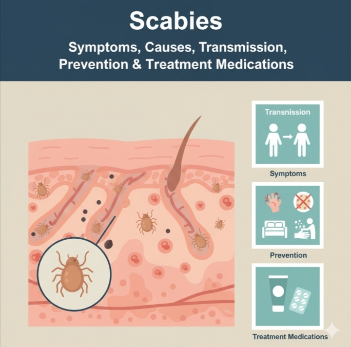 Scabies: Symptoms, Causes, Transmission, Prevention & Treatment Medications
