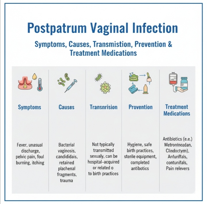 Postpartum Vaginal Infection: Symptoms, Causes, Transmission, Prevention & Treatment Medications