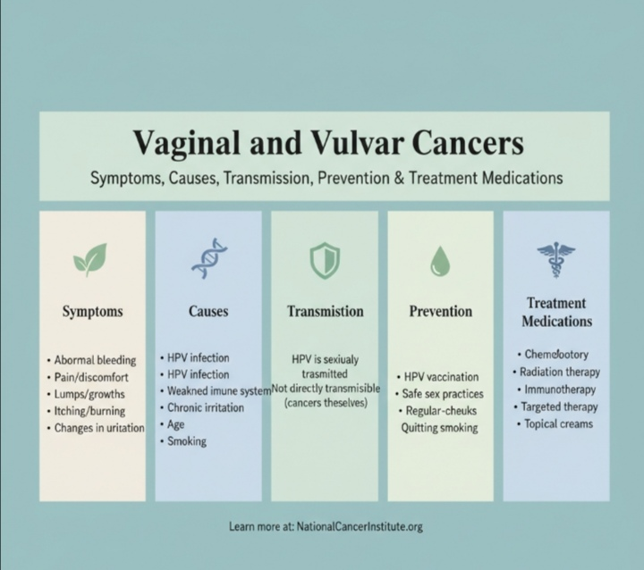 Vaginal and Vulvar Cancers: Symptoms, Causes, Transmission, Prevention & Treatment Medications