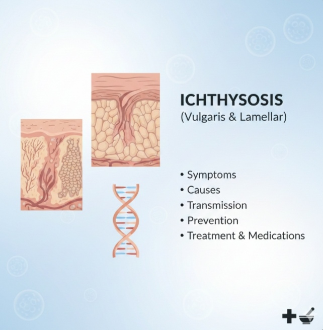 Ichthyosis (vulgaris, lamellar): Symptoms, Causes, Transmission, Prevention & Treatment Medications